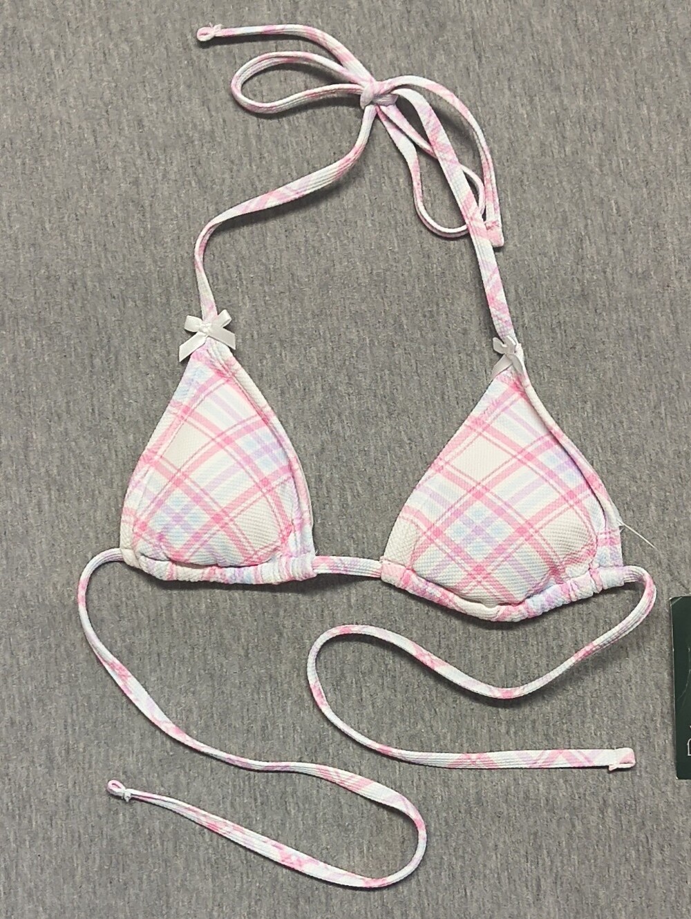Wild Fable Women’s Textured Plaid Triangle Bikini Top – Pink/White (Size XS)